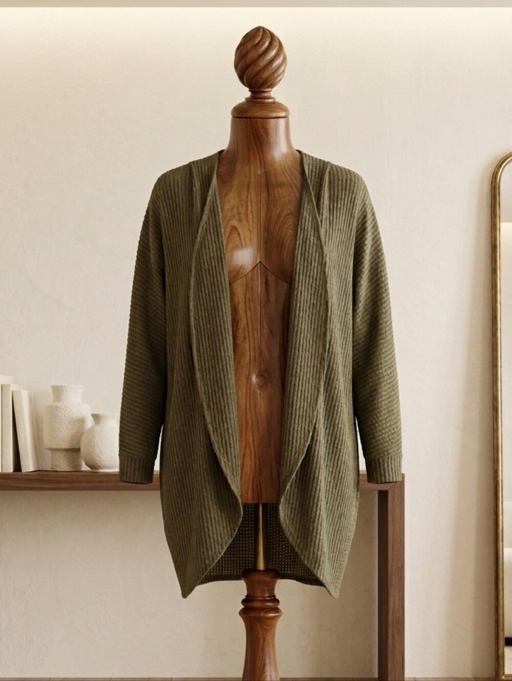 Cake Hunter Green Waffle Knit Open Front Cardigan Size Medium